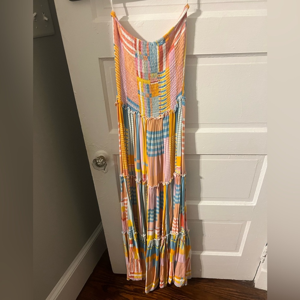 Super colorful strapless maxi dress